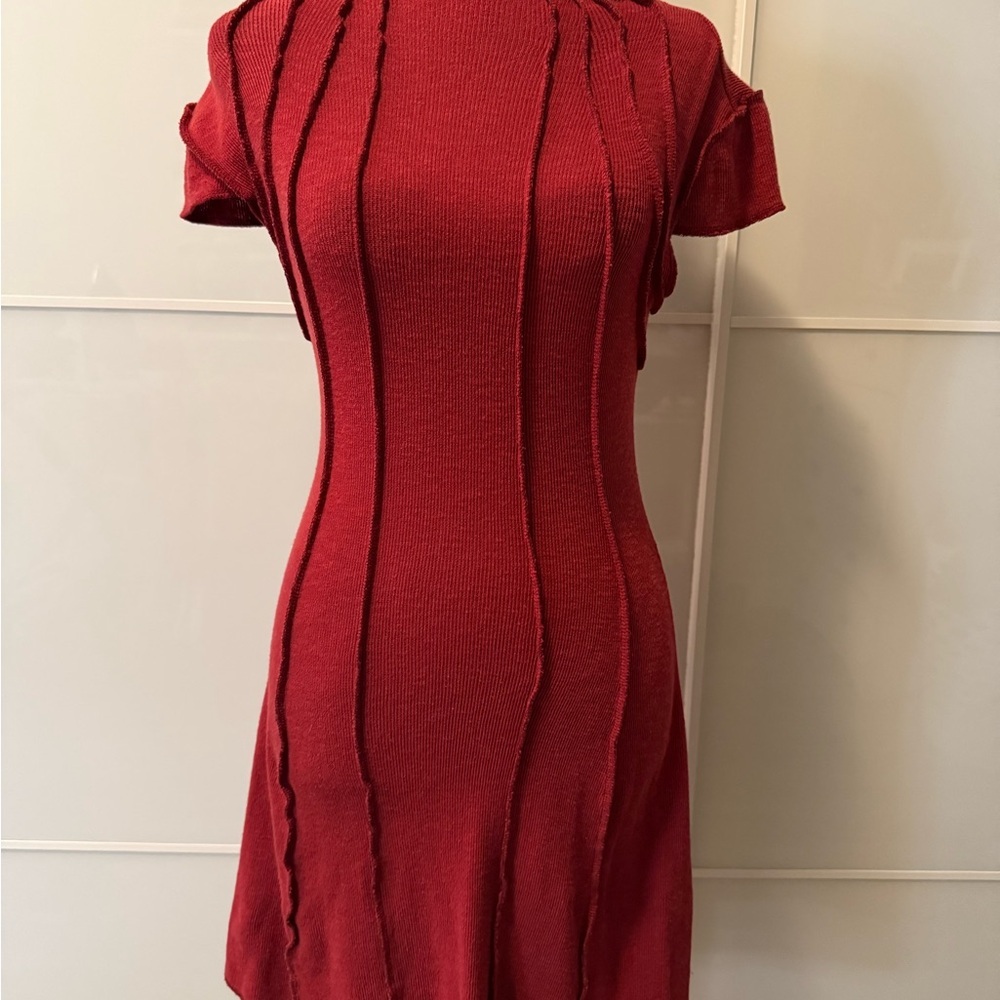 Women’s Red Knit Short-Sleeve Dress
